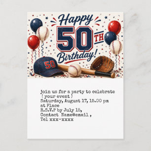 Baseball save the date 50th Birthday Party Postcard