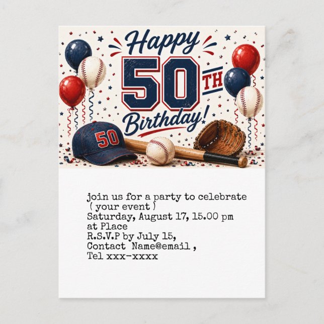 Baseball save the date 50th Birthday Party  Postcard (Front)