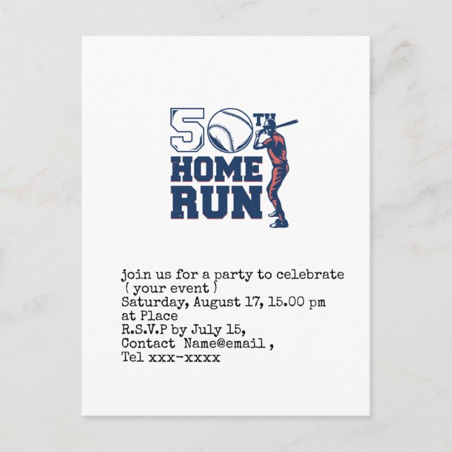 Baseball save the date 50th Birthday Party  Postcard (Front)