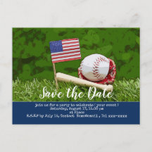 Baseball save the date with flag of America  Postc