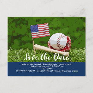 Baseball save the date with flag of America Postc Postcard