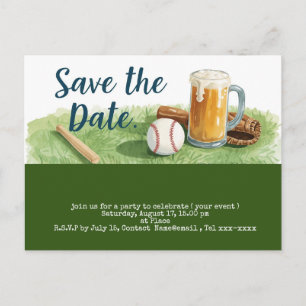 Baseball save the date with Glass of Beer Postcard