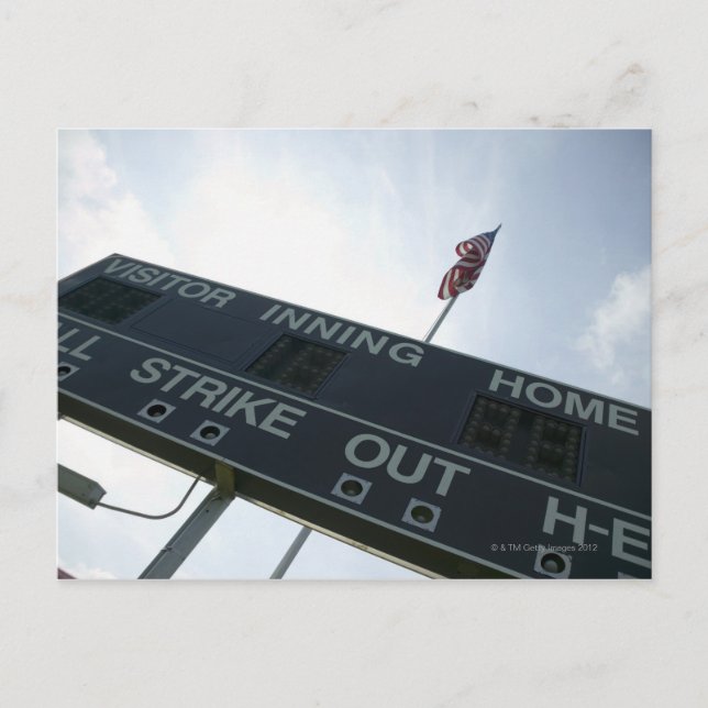 Baseball scoreboard with American flag Postcard (Front)