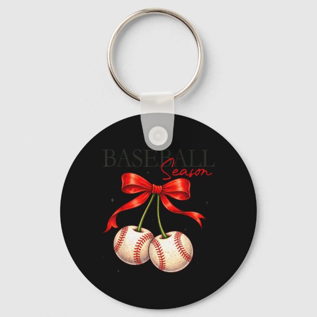 Baseball Season Cherry Bow Game Day Costume Key Ring (Front)
