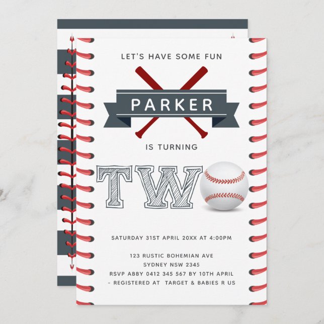 Baseball Second Birthday Boy Invitation (Front/Back)