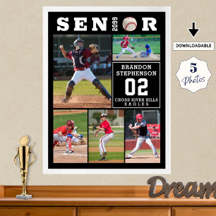 Baseball Senior Graduation 5 Photo Collage Poster