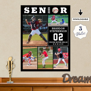 Baseball Senior Graduation 5 Photo Collage Poster