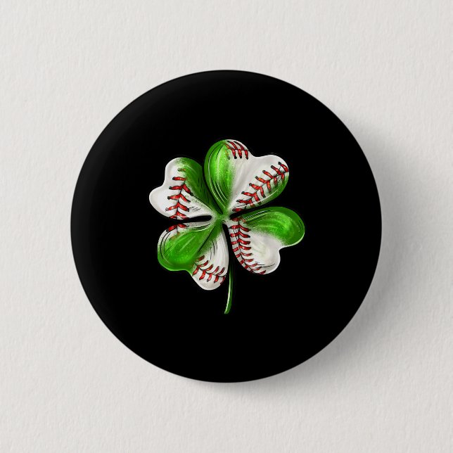 Baseball Shamrock St Patrick's Day Clover With Bas 6 Cm Round Badge (Front)