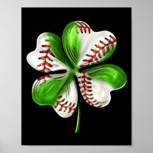 Baseball Shamrock St Patrick's Day Clover With Bas Poster
