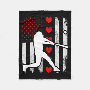 Baseball silhouette heart usa flag hearts american fleece blanket
