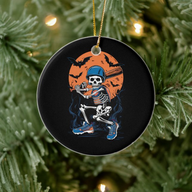 Baseball Skeleton Halloween Baseball Halloween Ceramic Tree Decoration (Tree)