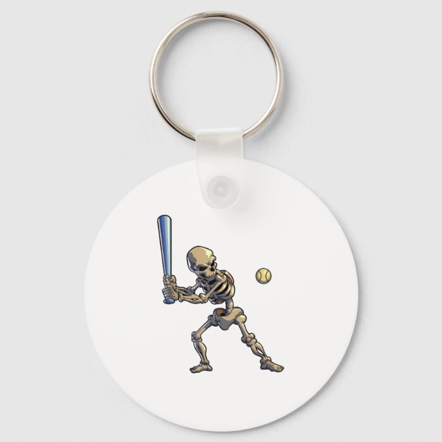 Baseball Skeleton Halloween Key Ring (Front)