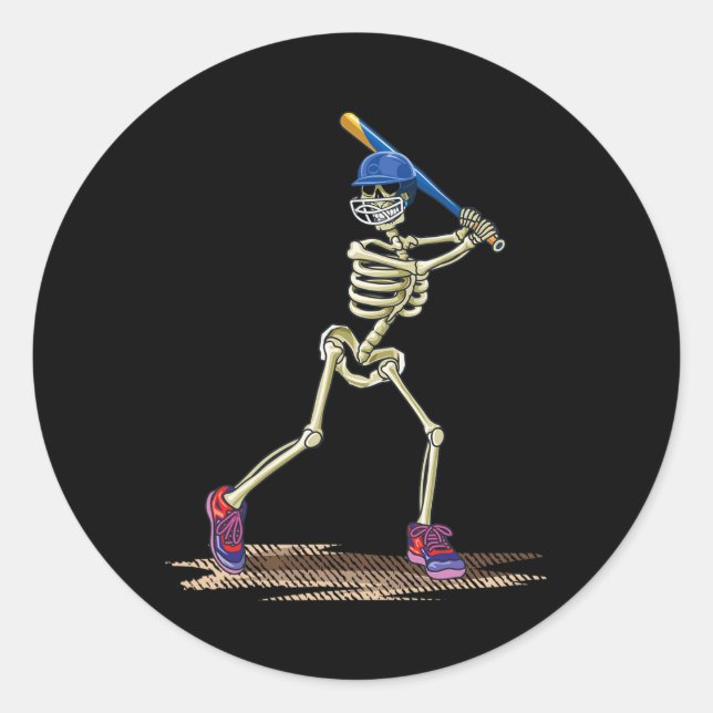 Baseball Skeleton Halloween Men Boys Baseball Hall Classic Round Sticker (Front)