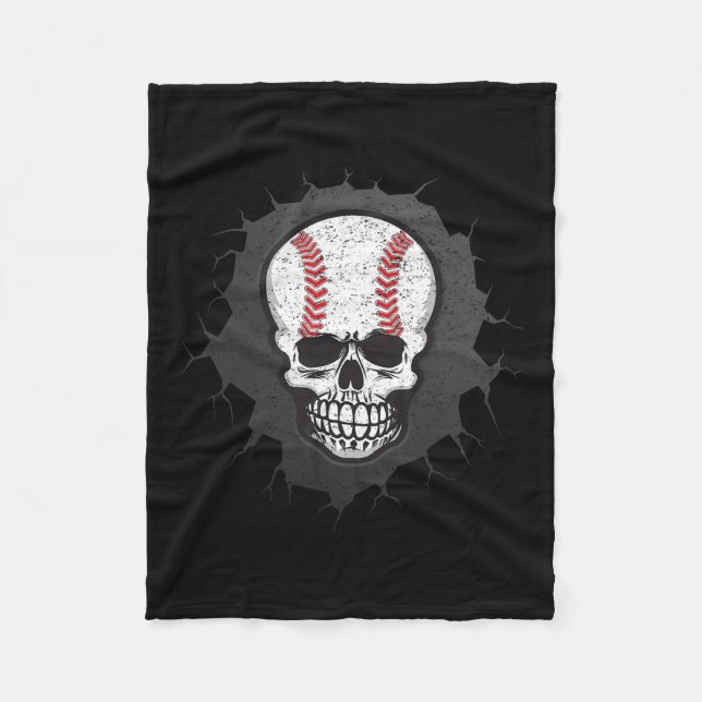 Baseball Skeleton Halloween Men Boys Baseball Hall Fleece Blanket (Front)