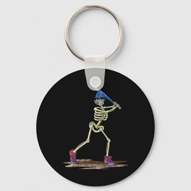 Baseball Skeleton Halloween Men Boys Baseball Hall Key Ring (Front)