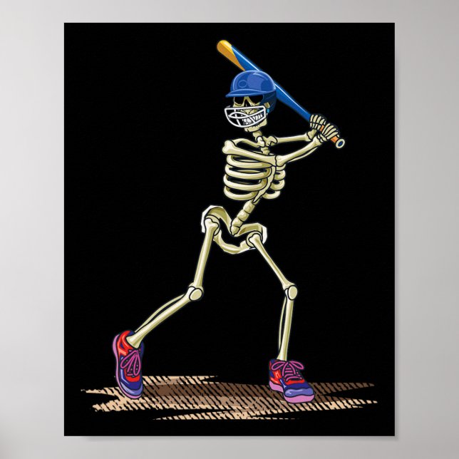 Baseball Skeleton Halloween Men Boys Baseball Hall Poster (Front)