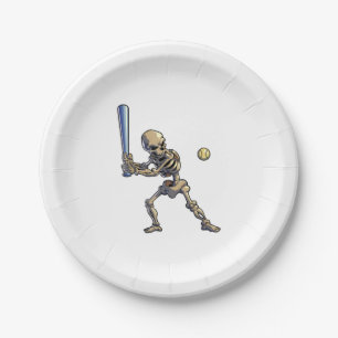 Baseball Skeleton Halloween Men Boys Baseball Paper Plate