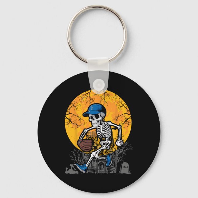 Baseball Skeleton Halloween Men Boys Baseball Spoo Key Ring (Front)