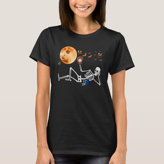 Baseball Skeleton Halloween Player Catcher Pitcher T-Shirt (Front)