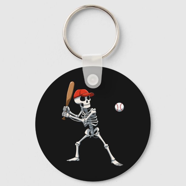 Baseball Skeleton Halloween Skeleton Playing Baseb Key Ring (Front)