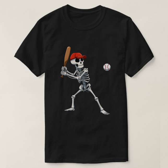 Baseball Skeleton Halloween Skeleton Playing Baseb T-Shirt (Design Front)