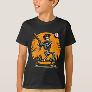 Baseball Skeleton Halloween Spooky Boys Baseball P T-Shirt