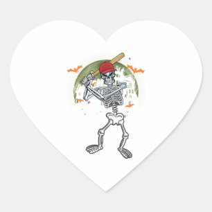 Baseball Skeleton Halloween Sport Under Moon Heart Sticker