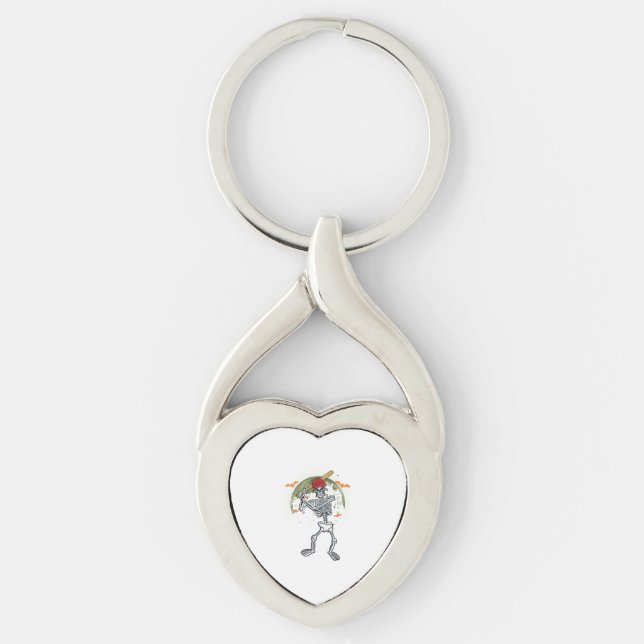 Baseball Skeleton Halloween Sport Under Moon Key Ring (Front)