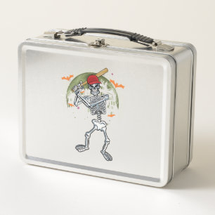 Baseball Skeleton Halloween Sport Under Moon Metal Lunch Box