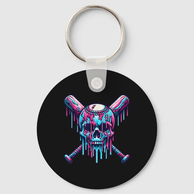 Baseball Skull Drip Baseball Drip Baseball Ice Cre Key Ring (Front)