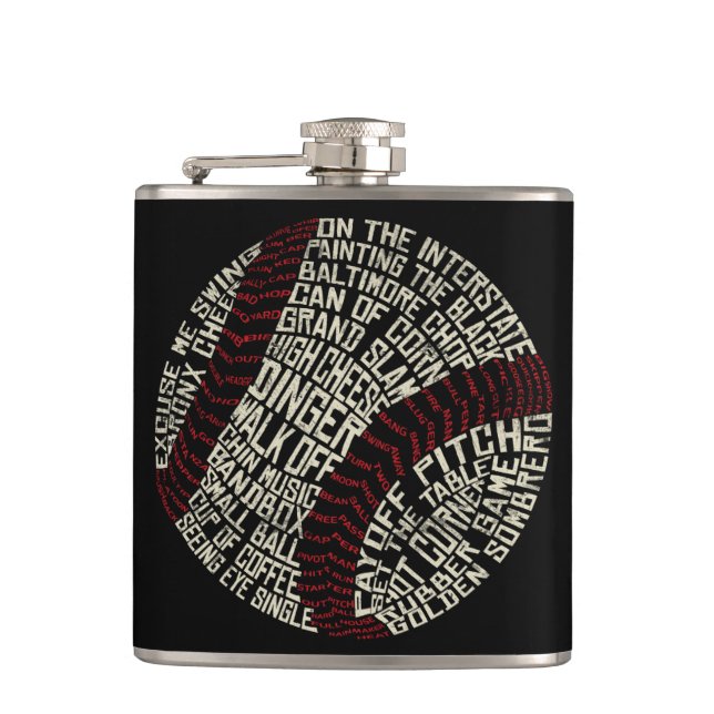 Baseball Slang Words Calligram Hip Flask (Front)