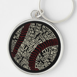 Baseball Slang Words Calligram Key Ring