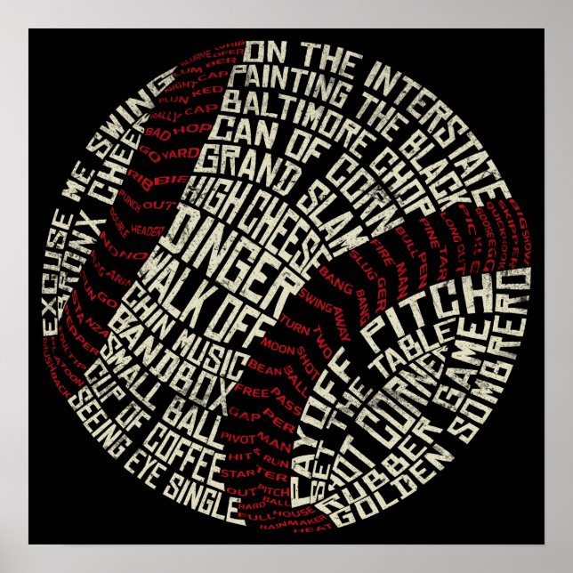 Baseball Slang Words Calligram Poster (Front)