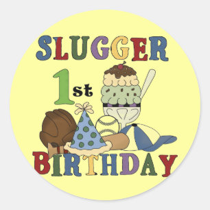 Baseball Slugger 1st Birthday Tshirts and Gifts Classic Round Sticker