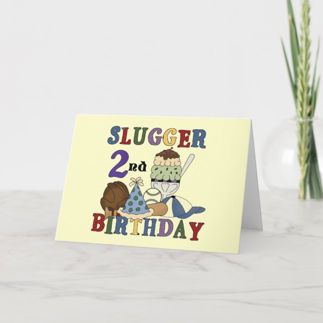 Baseball Slugger 2nd Birthday tshirts and Gifts Card (Front)