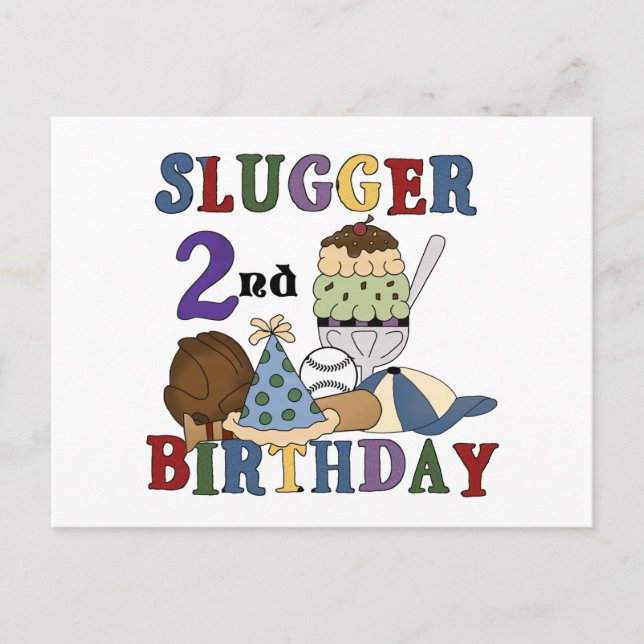 Baseball Slugger 2nd Birthday tshirts and Gifts Postcard (Front)