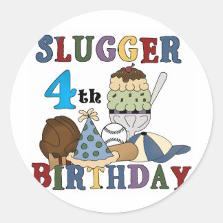 Baseball Slugger 4th Birthday Classic Round Sticker