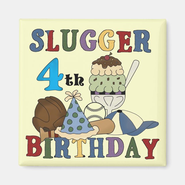 Baseball Slugger 4th Birthday Magnet (Front)