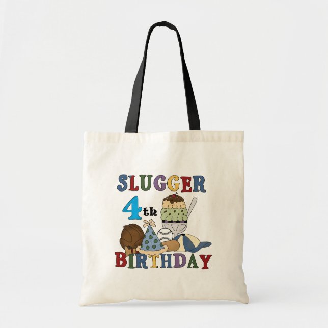 Baseball Slugger 4th Birthday Tote Bag (Front)