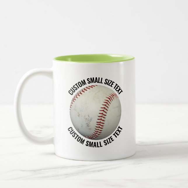 Baseball & Small Text LIME GREEN 11oz Custom Two-Tone Coffee Mug (Left)
