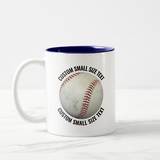 Baseball & Small Text NAVY BLUE 11oz Custom Two-Tone Coffee Mug (Left)