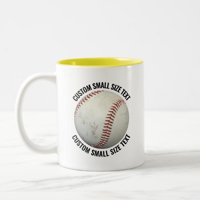 Baseball & Small Text YELLOW 11oz Custom Two-Tone Coffee Mug (Left)