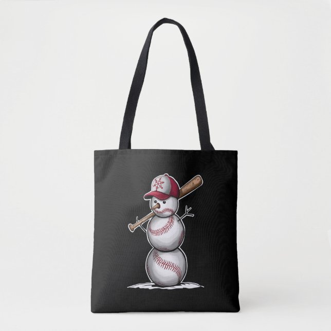 Baseball Snowman Balls Snow Christmas Xmas Gifts Tote Bag (Front)