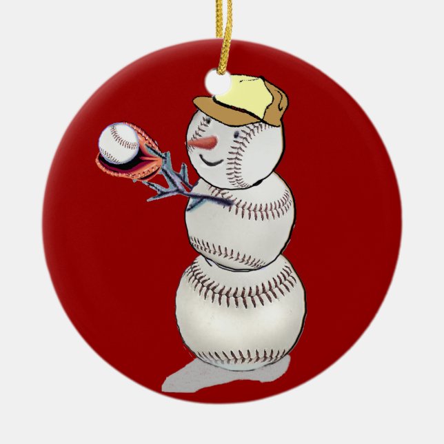 Baseball Snowman Ceramic Tree Decoration (Front)