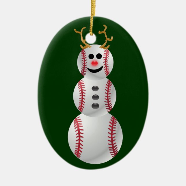 Baseball Snowman Ceramic Tree Decoration (Front)