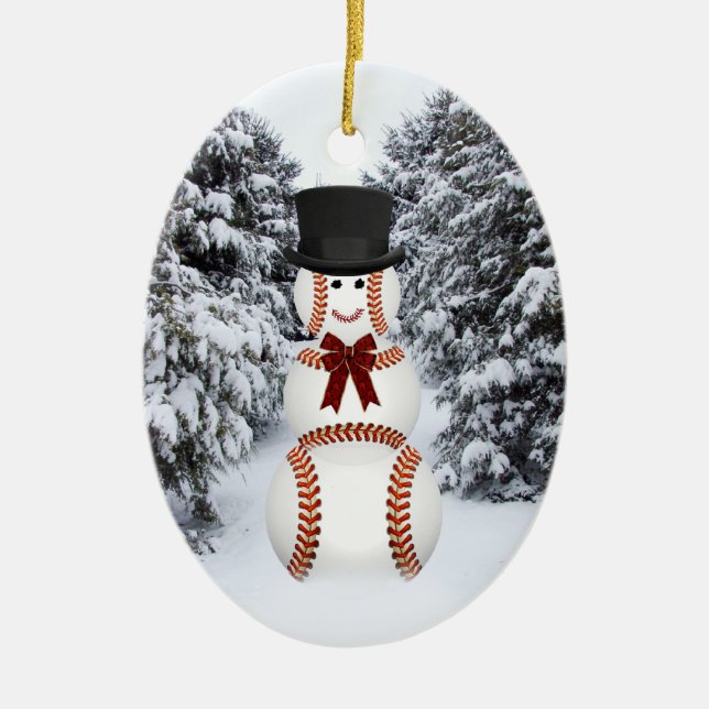Baseball Snowman Ceramic Tree Decoration (Front)
