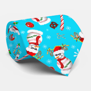 Baseball Snowman Christmas Celebration Pattern  Tie