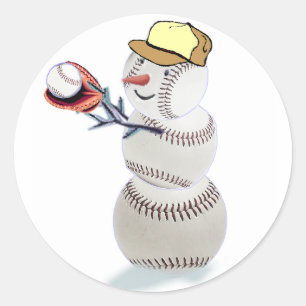 Baseball Snowman Christmas Classic Round Sticker