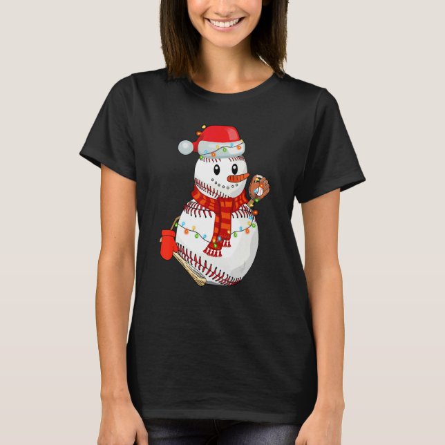 Baseball Snowman Christmas Game Day  For Baseball T-Shirt (Front)