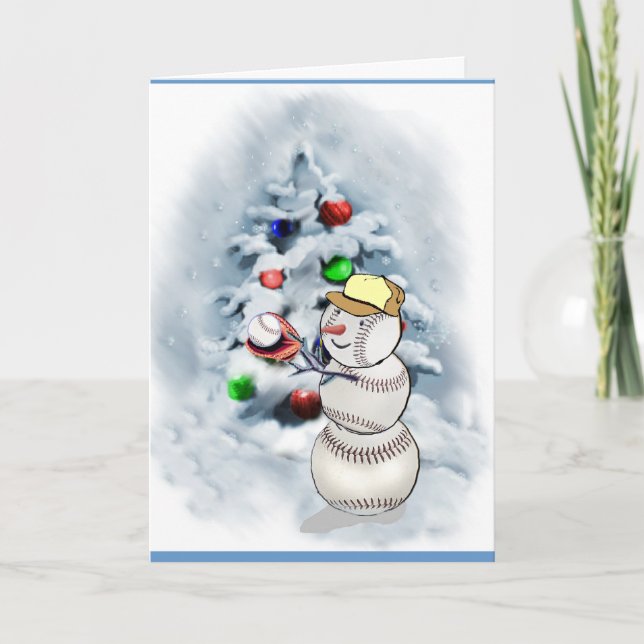Baseball Snowman Christmas Holiday Card (Front)